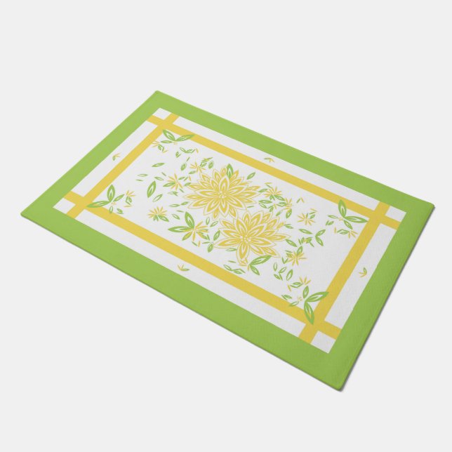 CHIC TÜR MAT_ HÜBSCH 33 BUTTER/60 GRÜNE FLÖSSE FUßMATTE (Schrägansicht)