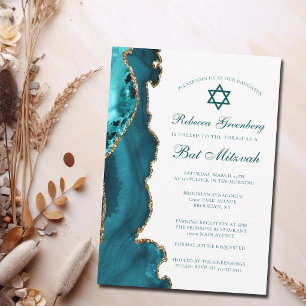 Chic Türkis Gold Achat Bat Mitzvah Party Einladung