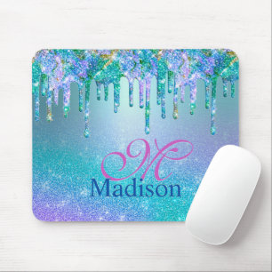 Chic türkis lila ombre Glitzer Tropfen monogramm Mousepad