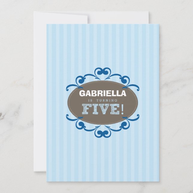 Chic Turning 5 Geburtstagsparty Einladung (blau) (Vorderseite)