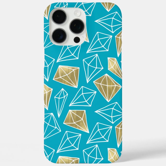Chic Turquoise Aqua Blue Gold Diamonds Case-Mate iPhone Hülle (Rückseite)