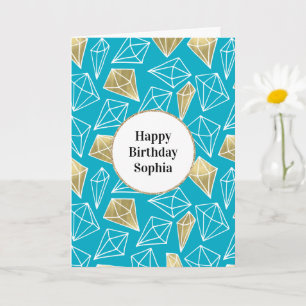 Chic Turquoise Aqua Blue Gold Diamonds Karte