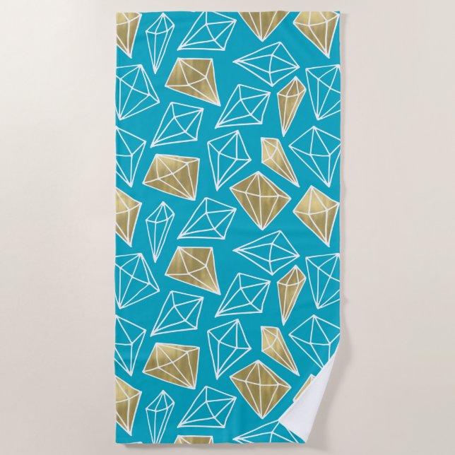 Chic Turquoise Aqua Blue Gold Diamonds Strandtuch (Vorderseite)