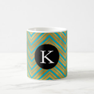 Chic Turquoise Aqua Blue Gold Zickzack Monogram Kaffeetasse
