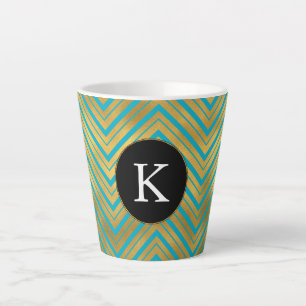 Chic Turquoise Aqua Blue Gold Zickzack Monogram Milchtasse