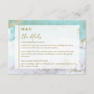 Chic Turquoise Gold Abstrakt Watercolor Begleitkarte