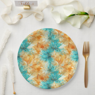 Chic Turquoise Orange Blume Pappteller