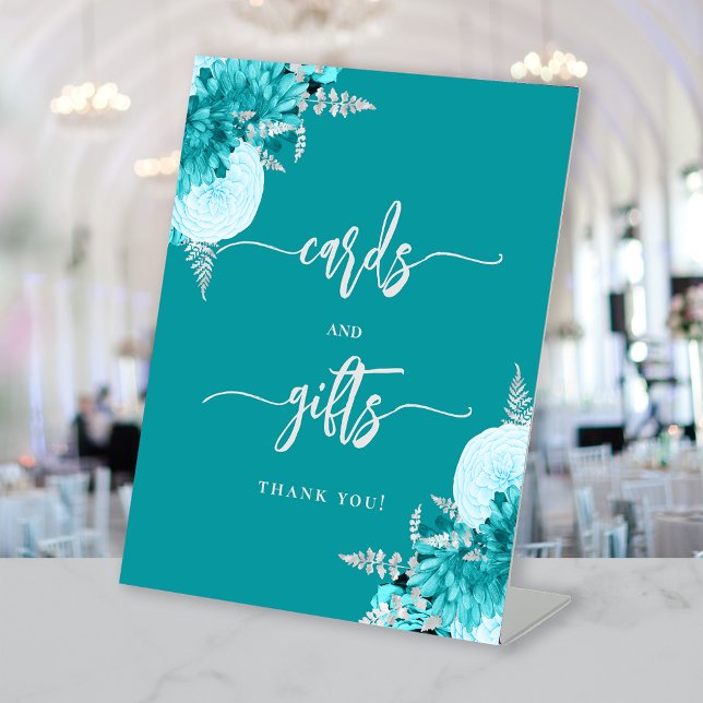 Chic Turquoise Silver Floral Wedding Cards Gifts Sockelschild (Von Creator hochgeladen)