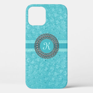 Chic Turquoise Straußenleder Look Monogram Case-Mate iPhone Hülle