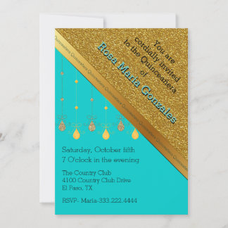 Chic Turquoise und Gold Quinceñera Einladung