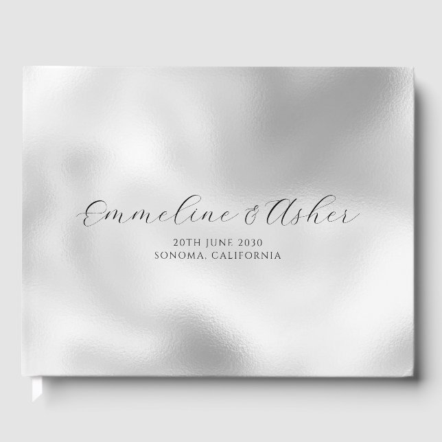 Chic Type Script Serif Custom Pearlescent Wedding Gästebuch (Vorderseite)