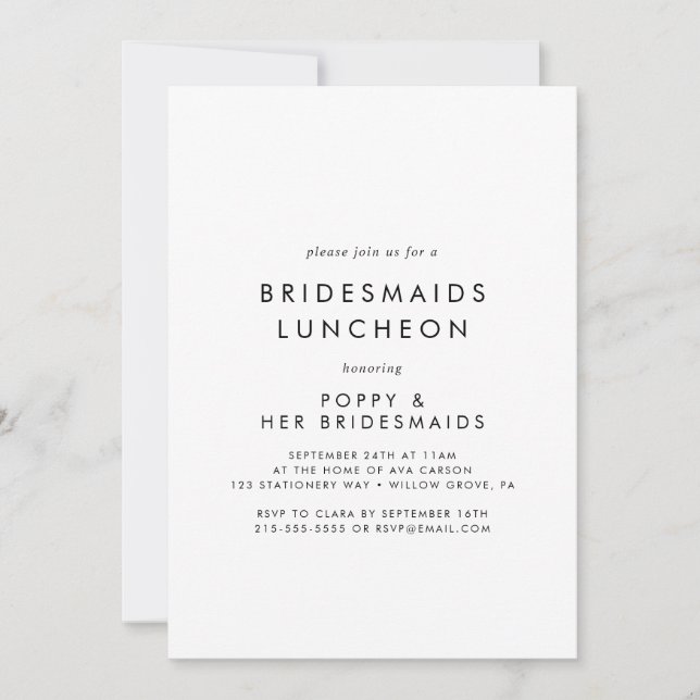 Chic Typografie Bridesmaids Luncheon Einladung (Vorderseite)