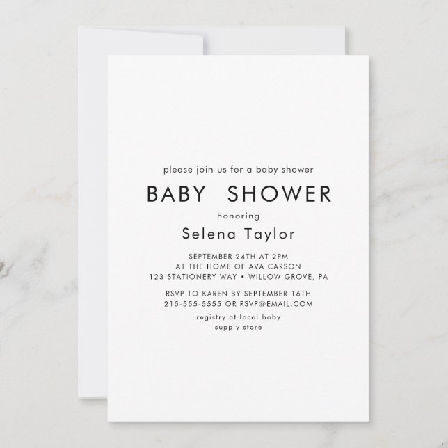 Chic Typografie | Einladung der Babydusche (Vorderseite)