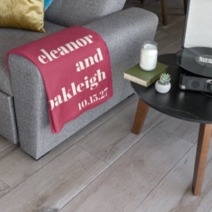 Chic Typografie Magenta Red Ivory Custom Wedding Fleecedecke