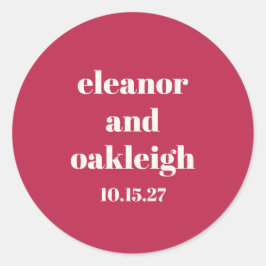 Chic Typografie Magenta Red Ivory Custom Wedding Runder Aufkleber