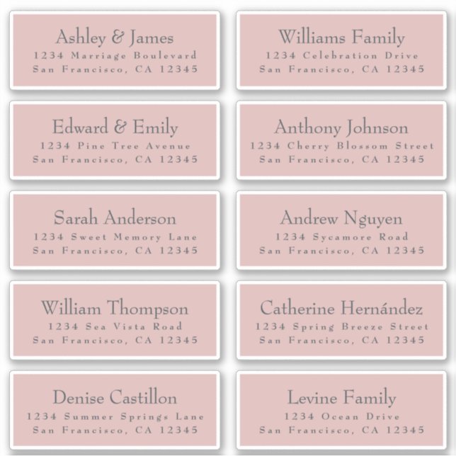 Chic Typografie Pink Wedding Guest Address Labels (Vorderseite)