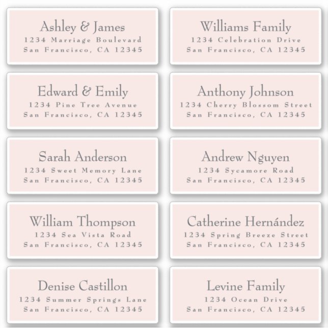 Chic Typografie Pink Wedding Guest Address Labels (Vorderseite)