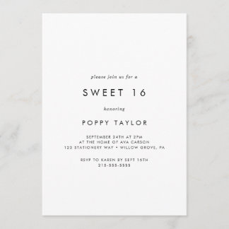 Chic Typografie Sweet 16 Geburtstag Einladung