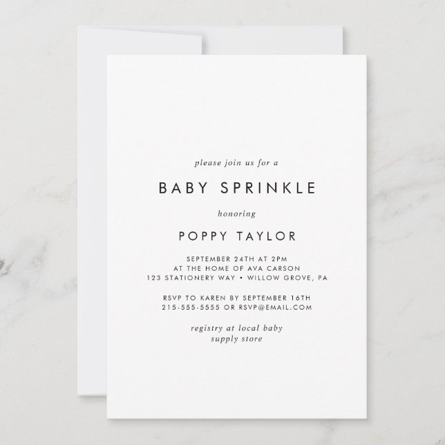 Chic Typografy Baby Sprinkle Einladung (Vorderseite)
