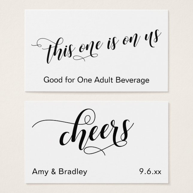 Chic Typografy Black and White Drinks Tickets (Vorne & Hinten)