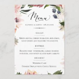 Chic Typografy Blush Pum Floral Wedding Menükarte
