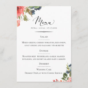 Chic Typografy Bohemisch Floral Wedding Menükarte