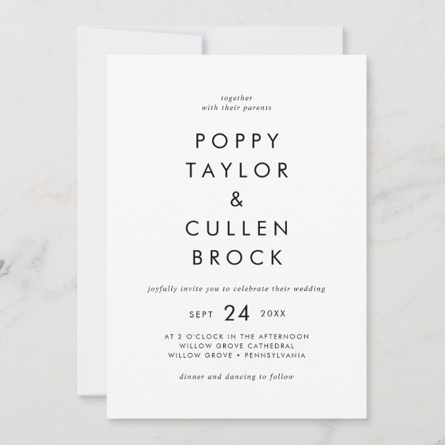 Chic Typografy Bold Names Wedding Einladung (Vorderseite)