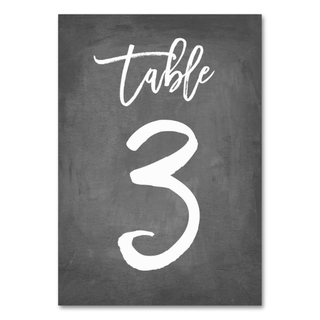 Chic Typografy Chalkboard Tischnummer | Tabelle 3 (Vorderseite)