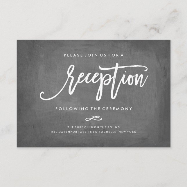 Chic Typografy Chalkboard Wedding Reception Card Begleitkarte (Vorderseite)