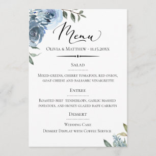 Chic Typografy Dusty Blue Botanical Wedding Menükarte