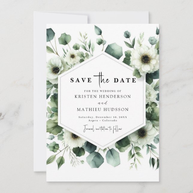 Chic Typografy Eucalyptus Digital Wedding Save The Date (Vorderseite)