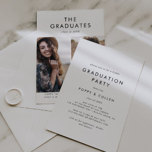 Chic Typografy Foto Double Graduation Party Einladung