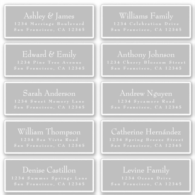 Chic Typografy Gray Wedding Guest Address Labels (Vorderseite)