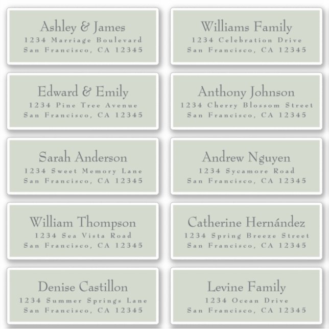 Chic Typografy Green Wedding Guest Address Labels (Vorderseite)
