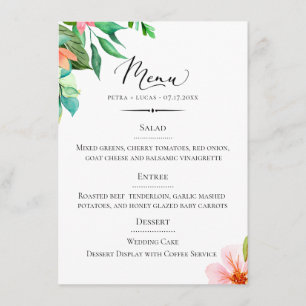 Chic Typografy Island Floral Wedding Menükarte