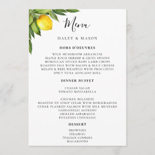 Chic Typografy Rustic Watercolor Lemon Menükarte
