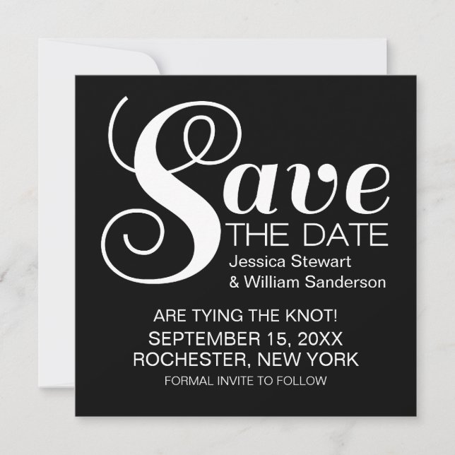 Chic Typografy Save the Date einladen, Black (Vorderseite)