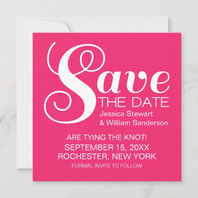 Chic Typografy Save the Date einladen, Pink (Vorderseite)