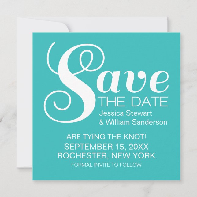 Chic Typografy Save the Date Invite, Aqua (Vorderseite)