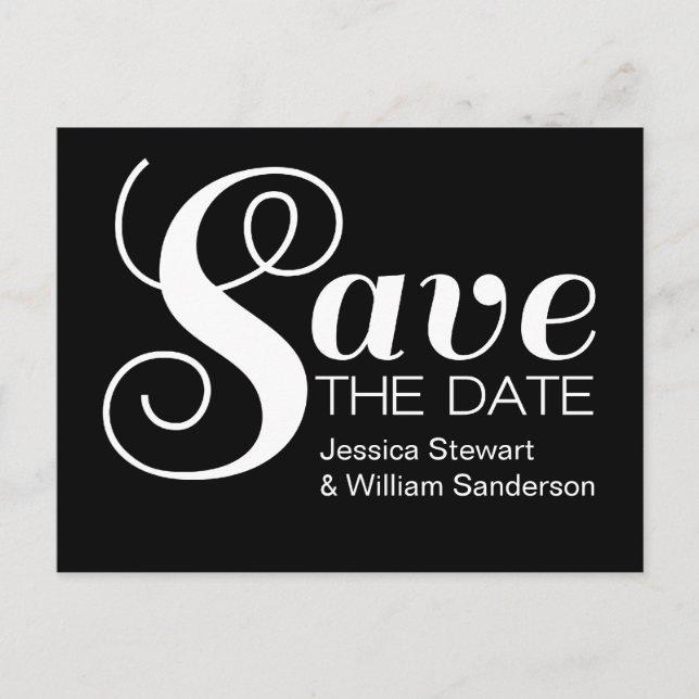 Chic Typografy Save the Date Postcard, Black Ankündigungspostkarte (Vorderseite)
