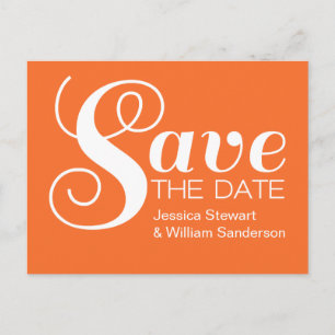 Chic Typografy Save the Date Postcard, Orange Ankündigungspostkarte