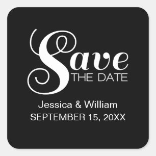 Chic Typografy Save the Date Stickers, Black Quadratischer Aufkleber