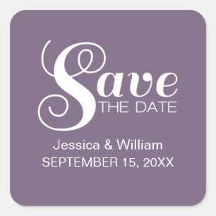 Chic Typografy Save the Date Stickers, Lila Quadratischer Aufkleber