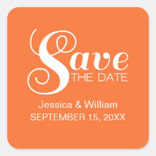Chic Typografy Save the Date Stickers, Orange Quadratischer Aufkleber