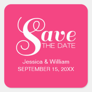 Chic Typografy Save the Date Stickers, Pink Quadratischer Aufkleber