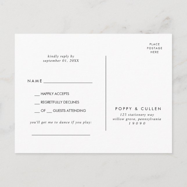 Chic Typografy Song Request UAWG Postcard Einladungspostkarte (Rückseite)