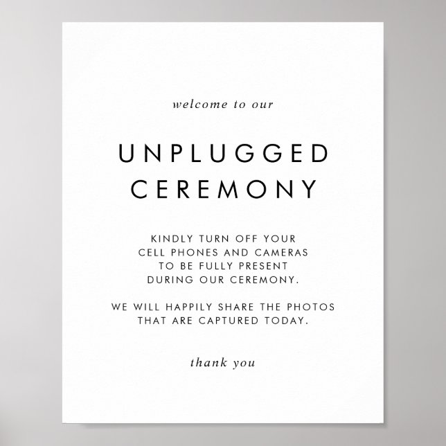 Chic Typografy Unplugged Zeremony Sign Poster (Vorne)