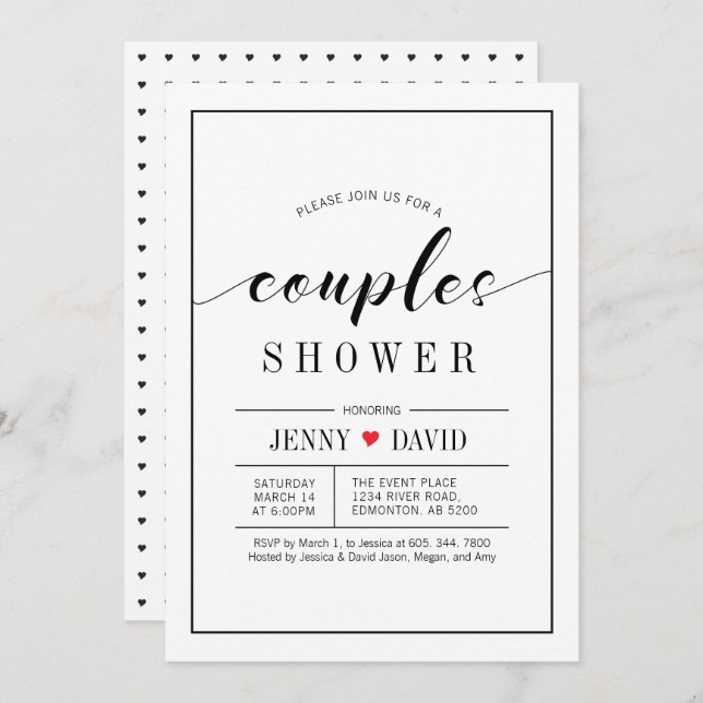 Chic Typografy Wedding Couples Dusche Einladungen (Vorne/Hinten)