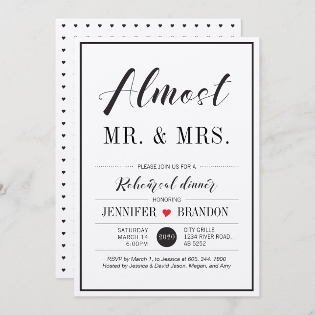 Chic Typografy Wedding Probe Dinner Card Einladung (Vorne/Hinten)