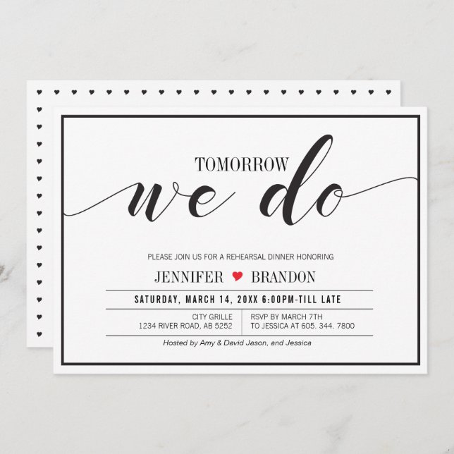 Chic Typografy Wedding Probe Dinner Card Einladung (Vorne/Hinten)